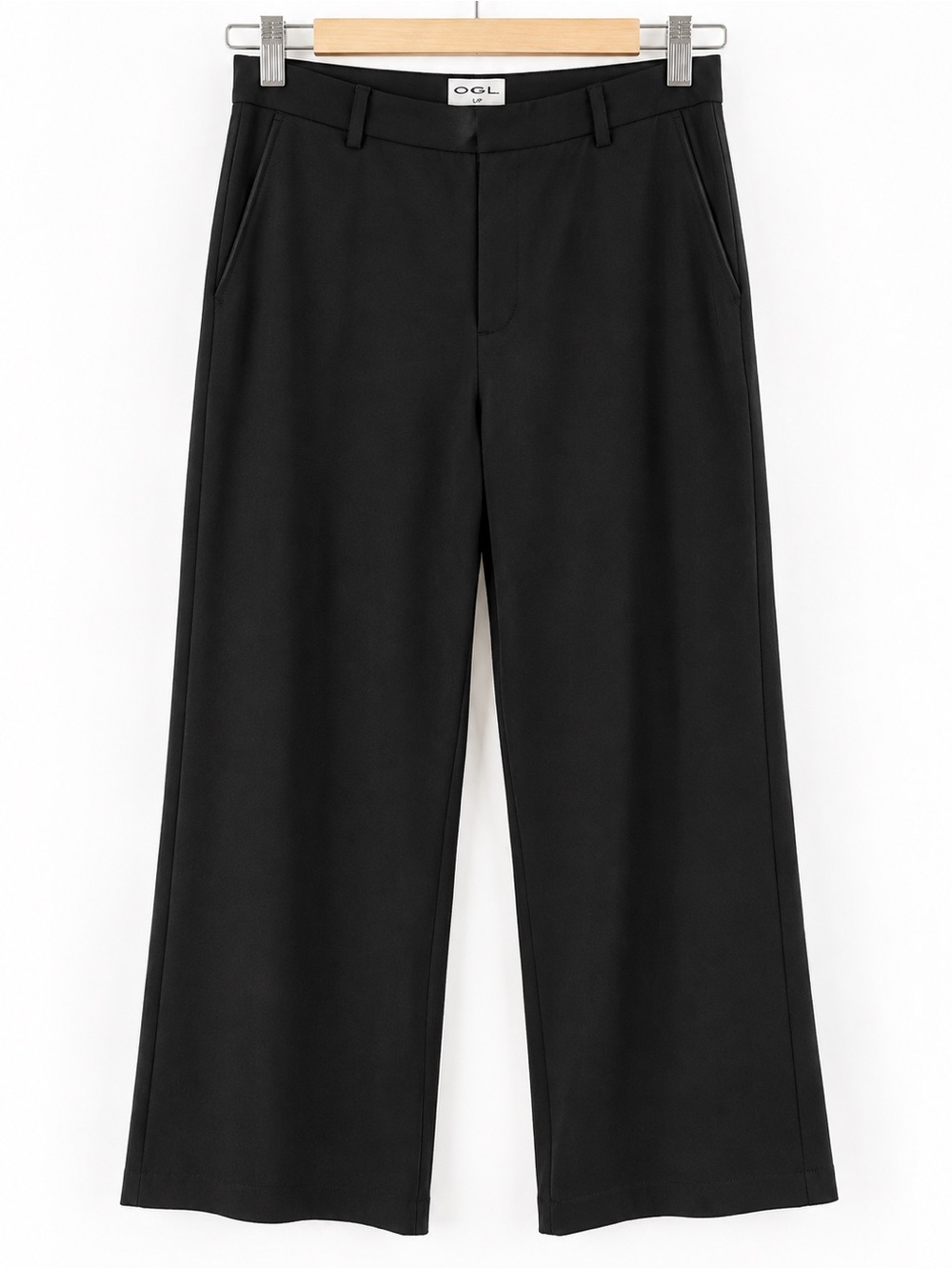 OGL Black Cropped Wide Leg Trousers L High Rise Tailored Workwear Pants